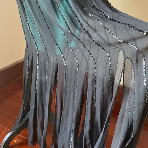 Chic One Shoulder Black and Green Dress 100% Silk - Picture 5 of 10